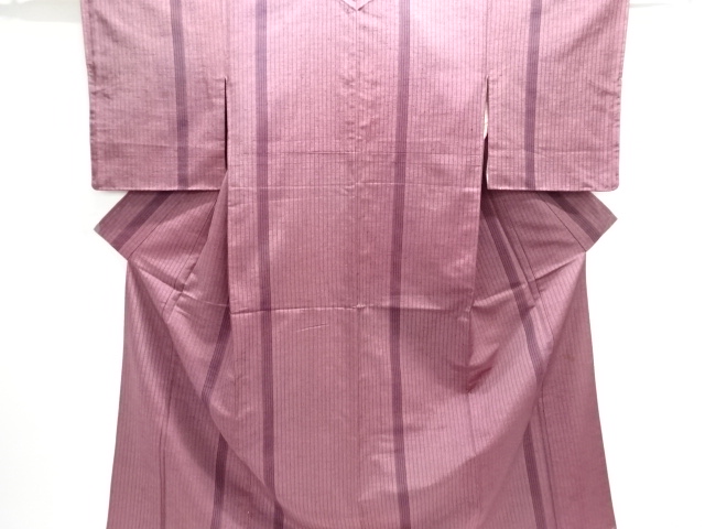 アンティーク　縞織り出し手織り紬着物